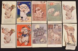 14x Bonzo Series golf postcards – 4 postally used examples plus a pullout example with views of