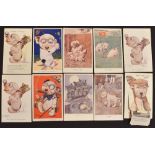 14x Bonzo Series golf postcards – 4 postally used examples plus a pullout example with views of