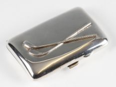 Silver Cigarette Case with Raised Golf Clubs, hallmarked Birmingham 1919, missing both inner elastic