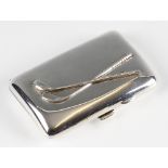 Silver Cigarette Case with Raised Golf Clubs, hallmarked Birmingham 1919, missing both inner elastic