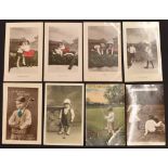 Selection of early children golfing related postcards (8) – incl photo examples, 4 postally used,