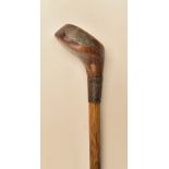 Small Sunday Golf walking stick - fitted with stubby light stained deep face driving club handle –