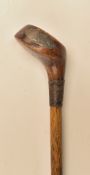 Small Sunday Golf walking stick - fitted with stubby light stained deep face driving club handle –