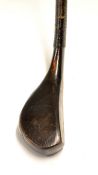 Early Alex Patrick longnose curved face short spoon c1870 – with near full face leather insert –