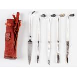 Set of 5x silver golf club manicures - in the original red leather golf club bag to incl scissors,