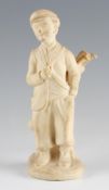 Early 20th century Ceramic Child Golfer Figure holding bag of clubs with unglazed finish, with