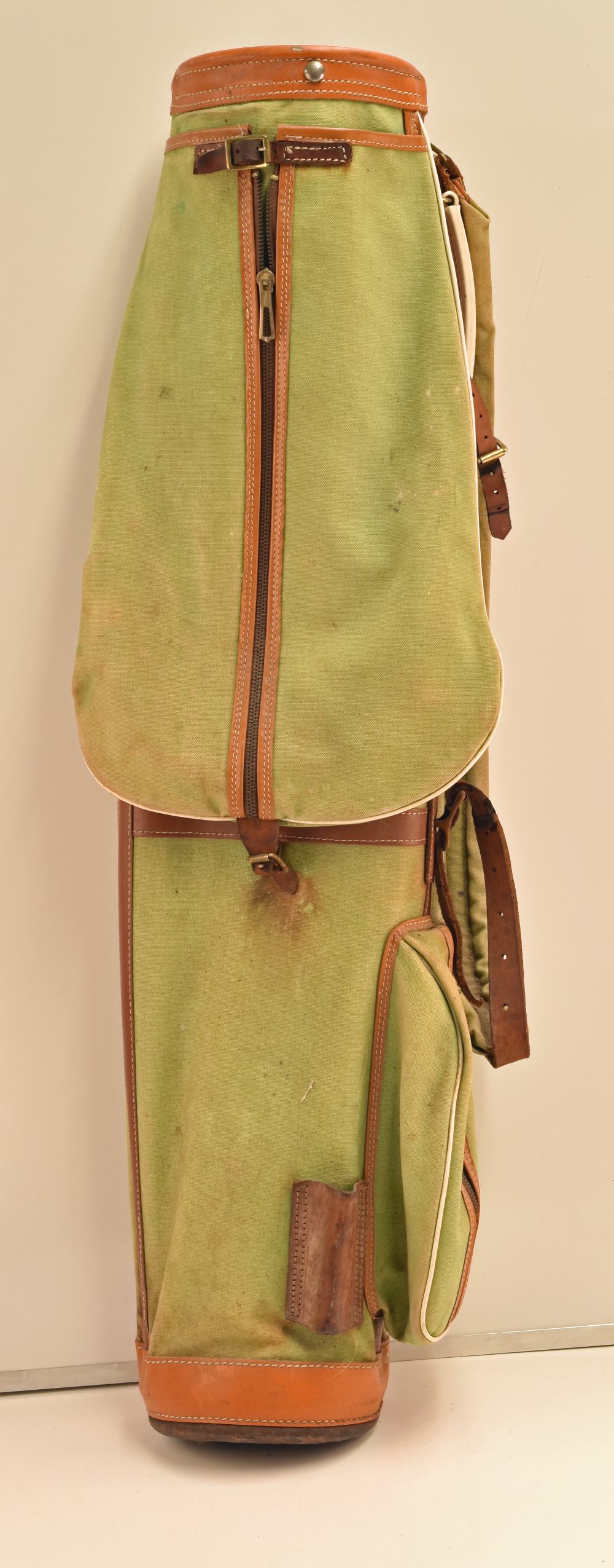 Good leather and canvas pencil style golf club bag - with good size ball pocket, umbrella strap,