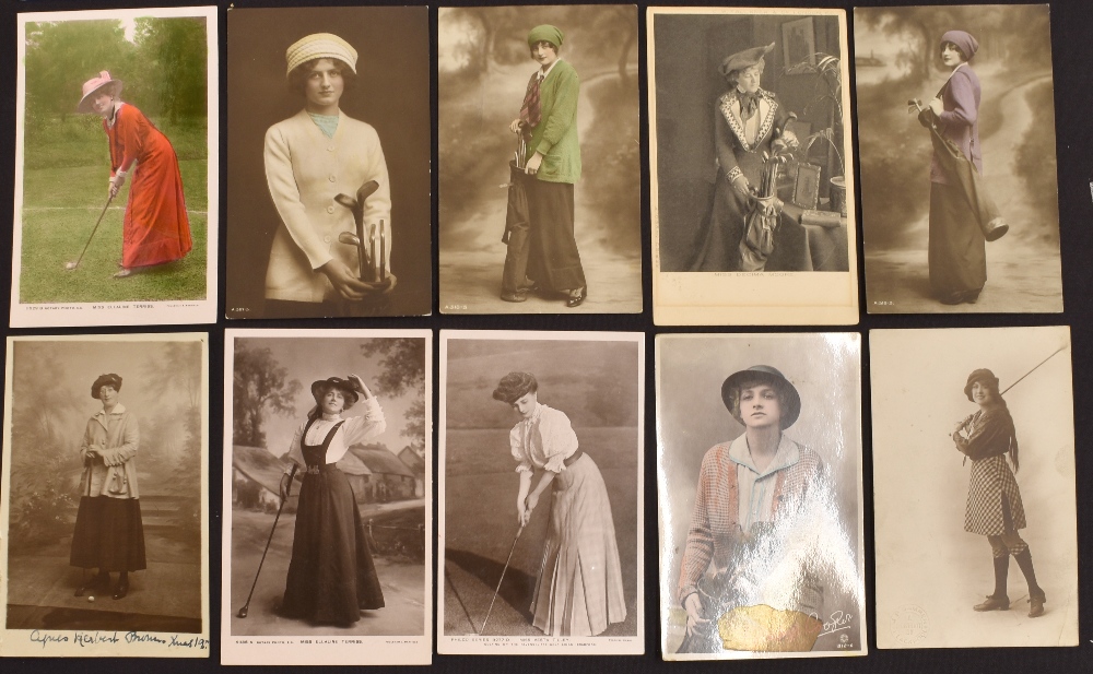 Collection of 46x early assorted women golfer real photo postcards – various poses and designs - Image 3 of 5