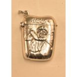 Victorian hallmarked silver vesta case with embossed female golfer design, hallmarked Birmingham