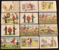 Selection of early humour golfing postcards (24)– incl Roy Maurice, H Cowham, Raphael Tuck & Sons,