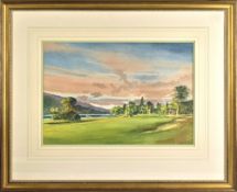 Reed, Ken - Loch Lomond original golfing watercolour - 18th Hole , Loch and Hotel in the