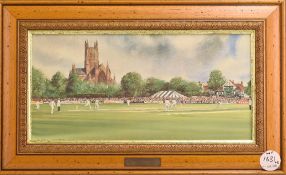 Worcestershire Country Cricket Painting by L Harrison and a Christopher Hughes print signed to the