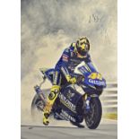 Motor Cycle World Champion Valentino Rossi Signed ‘Burn Out’ original acrylic painting on board by