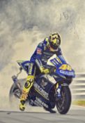 Motor Cycle World Champion Valentino Rossi Signed ‘Burn Out’ original acrylic painting on board by