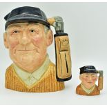 Royal Doulton Golf Character Jugs: Large Golfer D6623 together with small Golfer D6757 (2) From