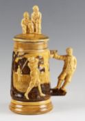 Bill Waugh Golf Ceramic Hand Painted Stein and Cover with Old Time Theme scene in tonal brown