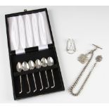 Hallmarked Silver Golfing Selection to incl cased set of 6 teaspoons with golf club handles,