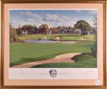 Graeme Baxter and Sam Torrance signed ltd ed colour golf print “2001 Ryder Cup - The 18th Green -