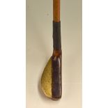 Brews patent beech wood and brass mallet head putter - showing faint stamp mark to brass part of the