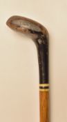 Black stained Sunday golf walking stick - fitted with golf club putter handle with fancy