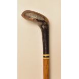 Black stained Sunday golf walking stick - fitted with golf club putter handle with fancy