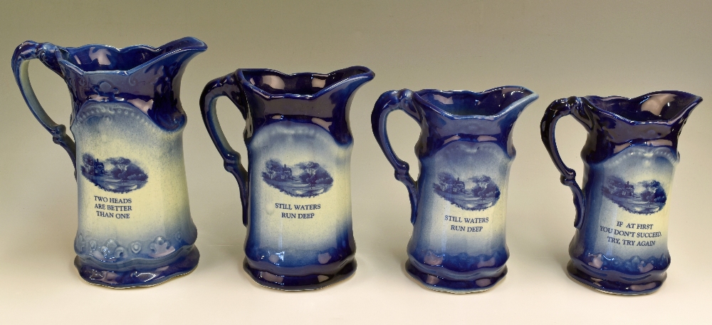 Group of 4 late 20th century Crown Devon Golfing Scene Jugs each in flow blue glaze titled Two heads - Image 2 of 2