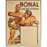 Boxing – rare 1930s Art Deco ‘Bonal Apertif’ Alcohol Original French Boxing Poster originally