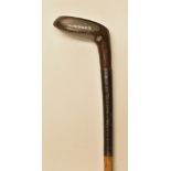 Good Scare Head Sunday golf walking stick - fitted with dark stained putter head handle with rear