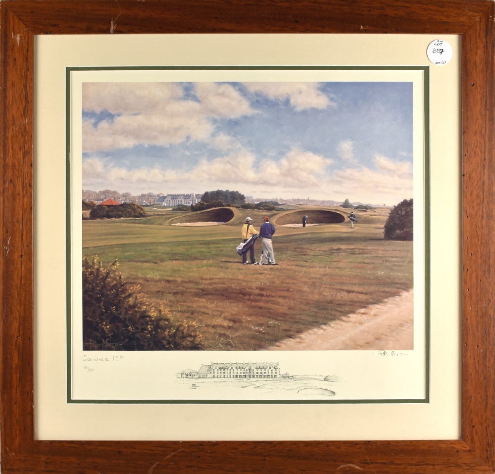 Peter Munro signed ltd ed. colour golf print - “Carnoustie 14th” - signed to the border by the