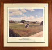 Peter Munro signed ltd ed. colour golf print - “Carnoustie 14th” - signed to the border by the