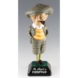 Fine Penfold Man papier-mâché advertising golfing figure c1930s c/w pipe and mounted on splayed