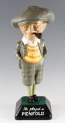 Fine Penfold Man papier-mâché advertising golfing figure c1930s c/w pipe and mounted on splayed