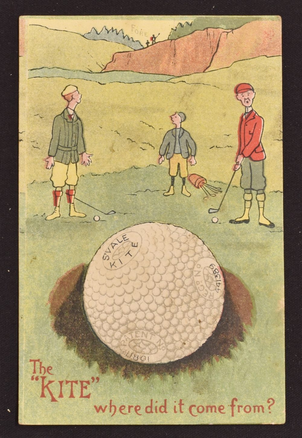 Scarce Springvale Bramble golf ball advertising coloured postcard -titled “The Kite-where did it