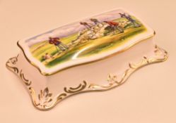 Spode Ceramic ‘Swilcan Bridge’ Hand Painted Golf Series Rectangular Box showing 19th c golfer