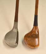 2x interesting John Knox Belfast woods – an alloy driver with leather face insert and horn sole