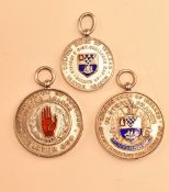 3 hallmarked silver and enamel Golfing Union of Ireland Ulster fobs incl Ulster Cup, hallmarked