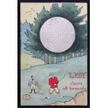 Scarce Springvale Bramble golf ball advertising coloured postcard - titled “The Kite Clears All