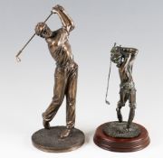 2x Cold Cast Bronzed Resin Golfer Figures – one by Veronese, height 31cm, the other by Border Fine