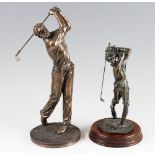 2x Cold Cast Bronzed Resin Golfer Figures – one by Veronese, height 31cm, the other by Border Fine