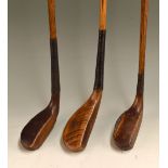 3x various wooden headed golf clubs – late R Forgan St Andrews scare neck putter and an early