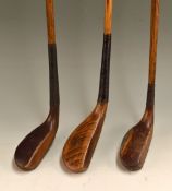 3x various wooden headed golf clubs – late R Forgan St Andrews scare neck putter and an early