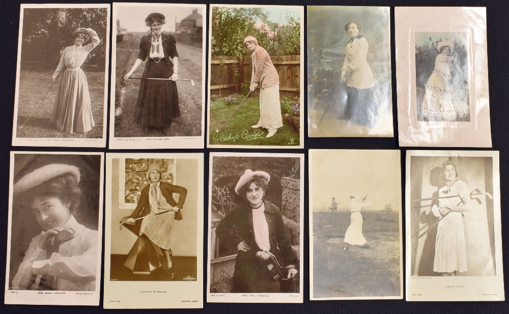 Collection of 46x early assorted women golfer real photo postcards – various poses and designs - Image 4 of 5