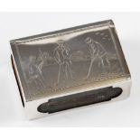 Silver Matchbox Cover hallmarked Chester 1921, having engraved period golf scene to top, length 7.