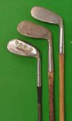 3x various niblicks – Scottish Hand forged “A Compston” large niblick; Sanstain mashie niblick