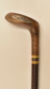 Light stained Sunday golf walking stick - fitted with golf club putter handle with fancy