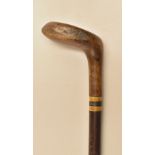 Light stained Sunday golf walking stick - fitted with golf club putter handle with fancy
