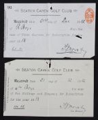 1913 Seaton Carew Golf Club Annual subscription receipts – for both husband wife – who paid 3