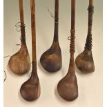 5x assorted socket head woods – 2x drivers, 2x brassies and a spoon – all with various grips