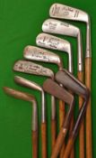 Selection of various putters (9) – Brown Vardon drop toed mallet head with oval hosel, Spalding