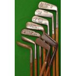 Selection of various putters (9) – Brown Vardon drop toed mallet head with oval hosel, Spalding